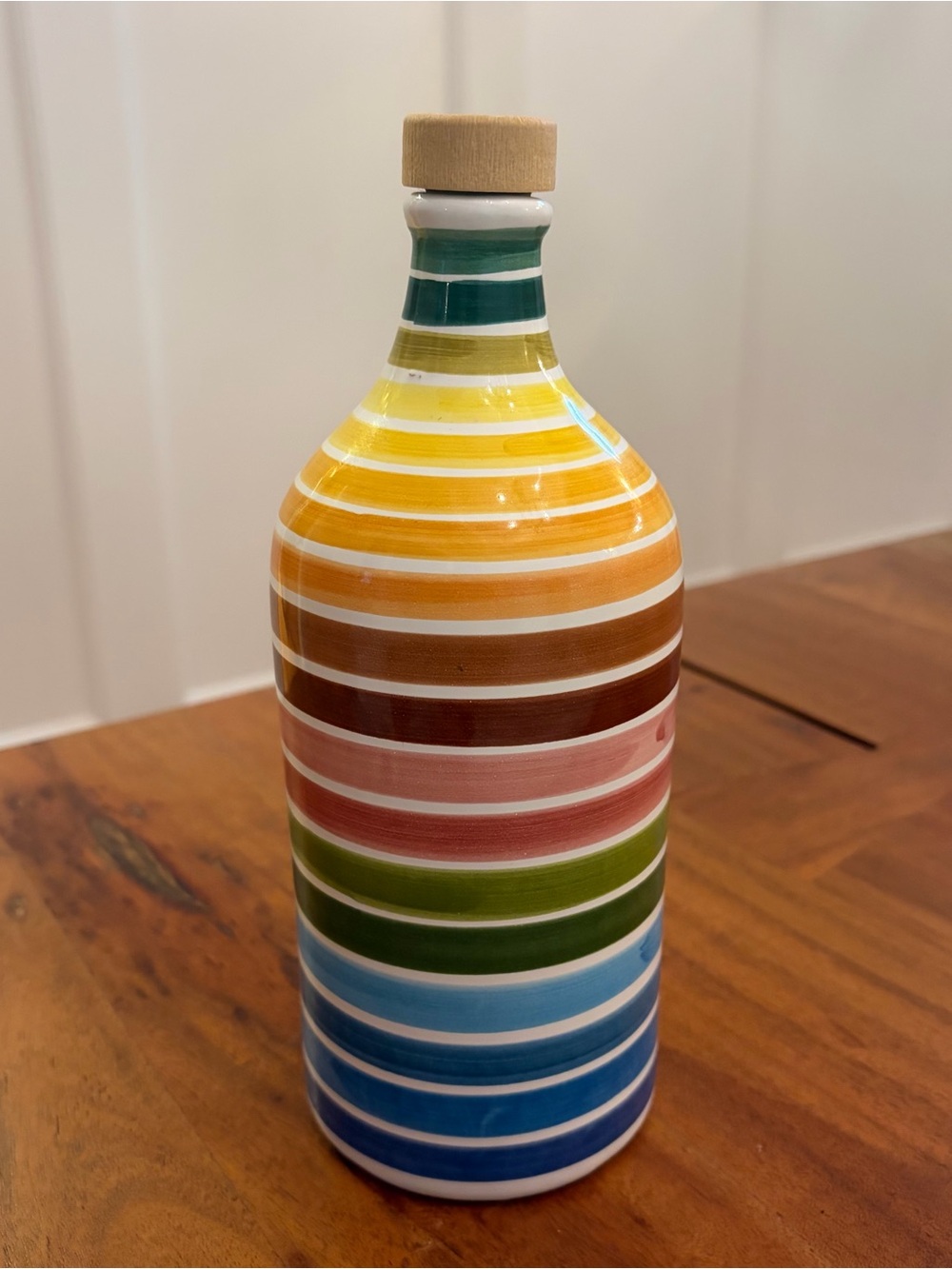 Frantoio Muraglia Italy Rainbow Ceramic Olive Oil Bottle Empty Hand Painted 17oz